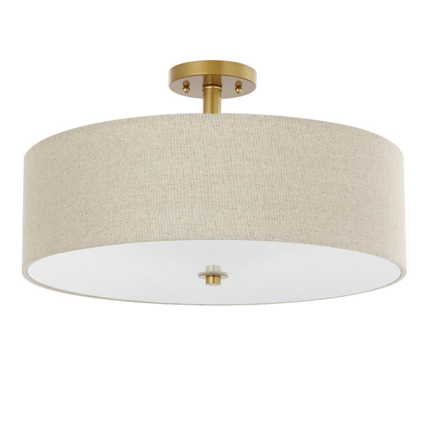 Safavieh JOLANA, Elegant 3-Light Flush Mount Fixture for Warm Ambient Lighting in Modern Spaces, 19.75" Oatmeal / Gold FLU4069A