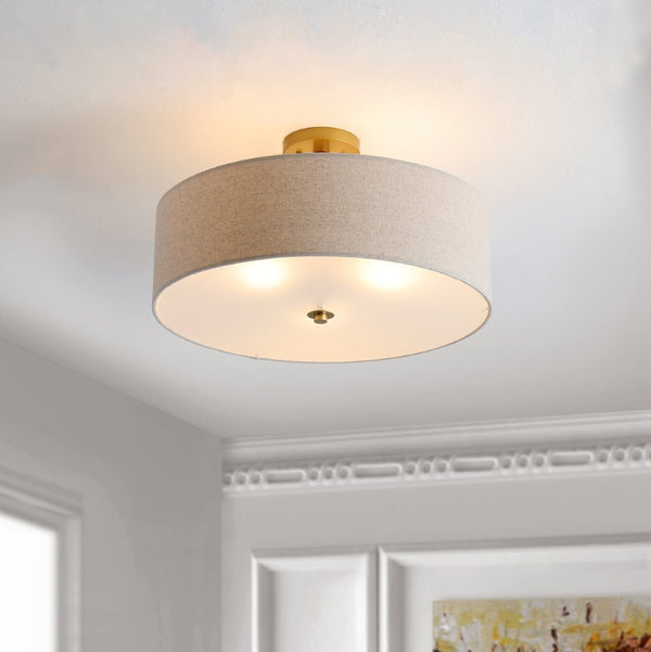 Safavieh JOLANA, Elegant 3-Light Flush Mount Fixture for Warm Ambient Lighting in Modern Spaces, 19.75" Oatmeal / Gold FLU4069A