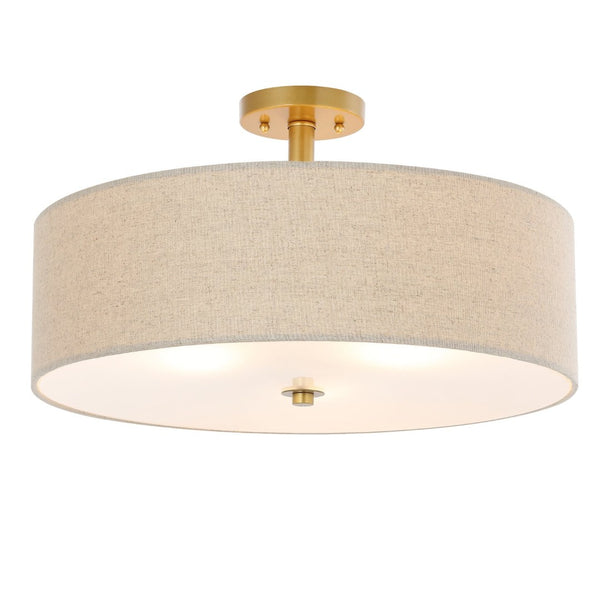 Safavieh JOLANA, Elegant 3-Light Flush Mount Fixture for Warm Ambient Lighting in Modern Spaces, 19.75" Oatmeal / Gold FLU4069A