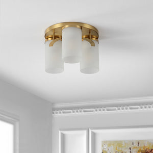 Safavieh JEFFRA, Modern 3-Light Flush Mount Fixture for Contemporary Spaces, Perfect for Living Rooms & Hallways Brass FLU4070B