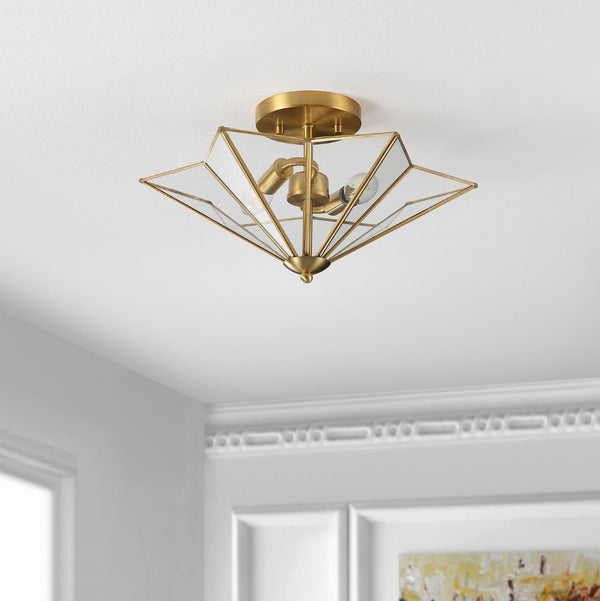 Safavieh HARUNA, Sleek 2-Light Flush Mount Fixture for Modern & Traditional Spaces, Durable Metal Design Brass FLU4071A