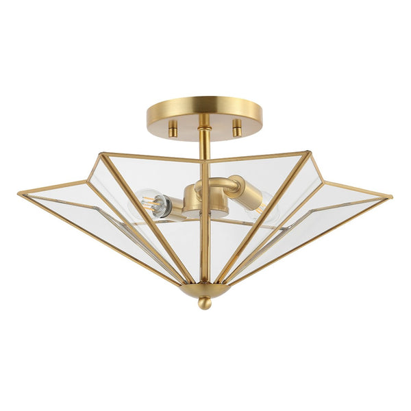 Safavieh HARUNA, Sleek 2-Light Flush Mount Fixture for Modern & Traditional Spaces, Durable Metal Design Brass FLU4071A