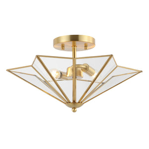 Safavieh HARUNA, Sleek 2-Light Flush Mount Fixture for Modern & Traditional Spaces, Durable Metal Design Brass FLU4071A