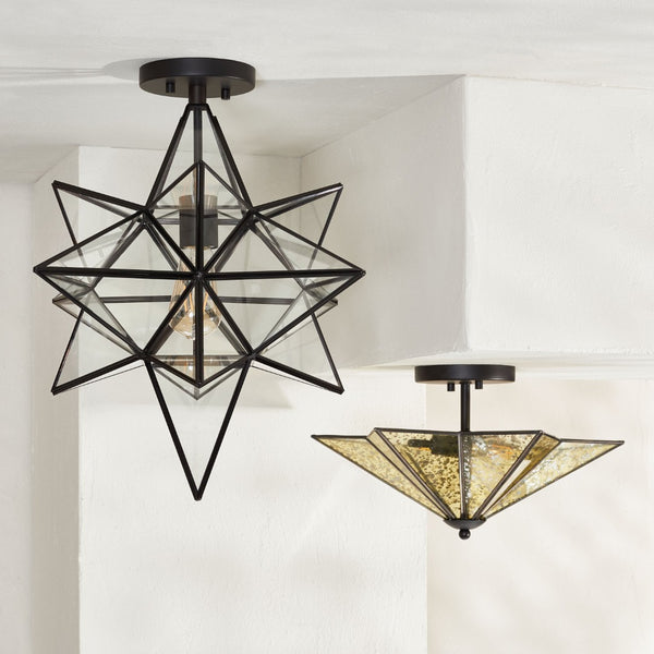 Safavieh ABRIELLE, 19 Inch Geometric Flush Mount Light Fixture for Modern and Transitional Interiors Black FLU4081C