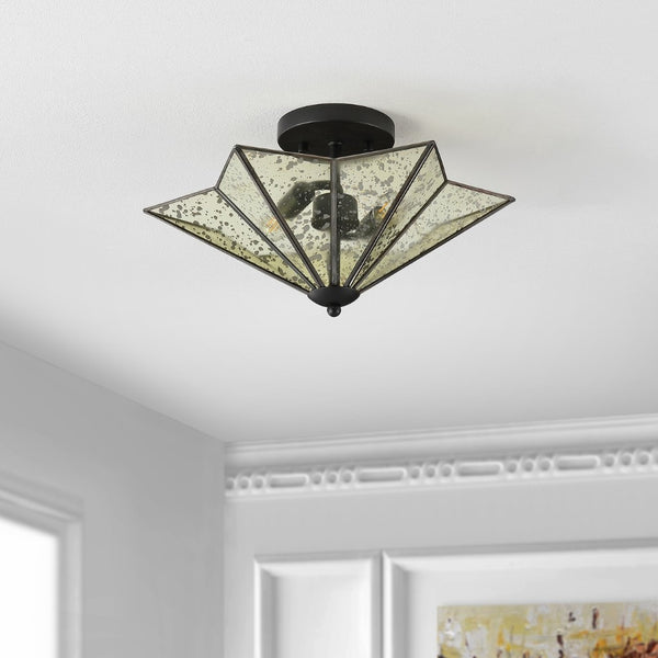 Safavieh HARUNA, Sleek 2-Light Flush Mount Fixture for Modern & Traditional Spaces, Durable Metal Design Black FLU4071B
