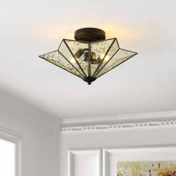 Safavieh HARUNA, Sleek 2-Light Flush Mount Fixture for Modern & Traditional Spaces, Durable Metal Design Black FLU4071B