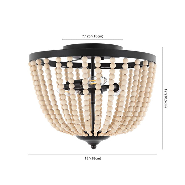 Safavieh HAMLIN Flush Mount Light Fixture in Painted Bronze with Natural Wood Accents for Timeless Elegance FLU4072A