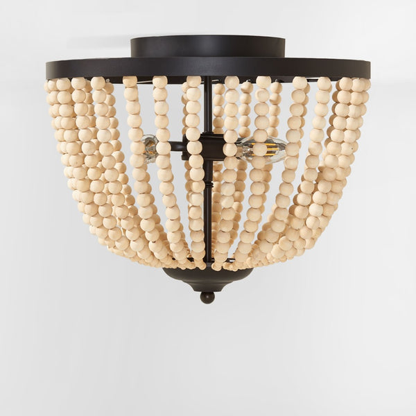 Safavieh HAMLIN Flush Mount Light Fixture in Painted Bronze with Natural Wood Accents for Timeless Elegance FLU4072A