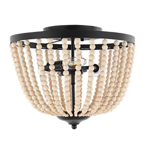Safavieh HAMLIN Flush Mount Light Fixture in Painted Bronze with Natural Wood Accents for Timeless Elegance FLU4072A