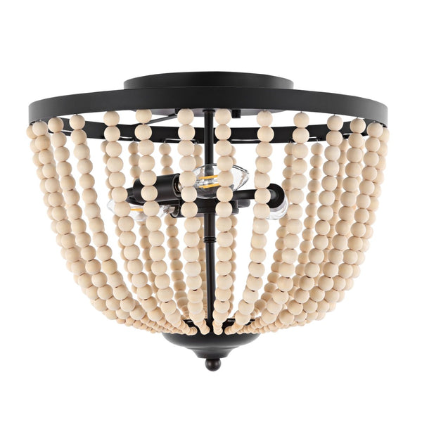 Safavieh HAMLIN Flush Mount Light Fixture in Painted Bronze with Natural Wood Accents for Timeless Elegance FLU4072A