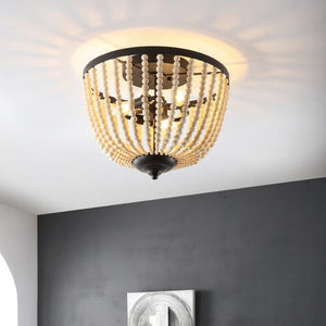 Safavieh HAMLIN Flush Mount Light Fixture in Painted Bronze with Natural Wood Accents for Timeless Elegance FLU4072A