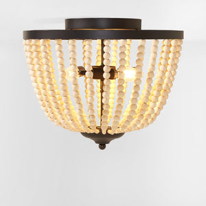 Safavieh HAMLIN Flush Mount Light Fixture in Painted Bronze with Natural Wood Accents for Timeless Elegance FLU4072A