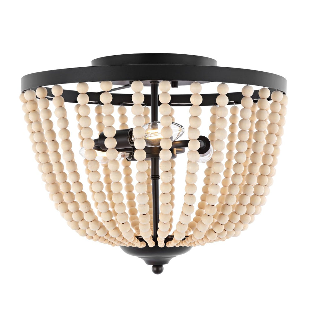 Safavieh HAMLIN Flush Mount Light Fixture in Painted Bronze with Natural Wood Accents for Timeless Elegance FLU4072A