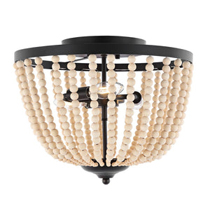 Safavieh HAMLIN Flush Mount Light Fixture in Painted Bronze with Natural Wood Accents for Timeless Elegance FLU4072A