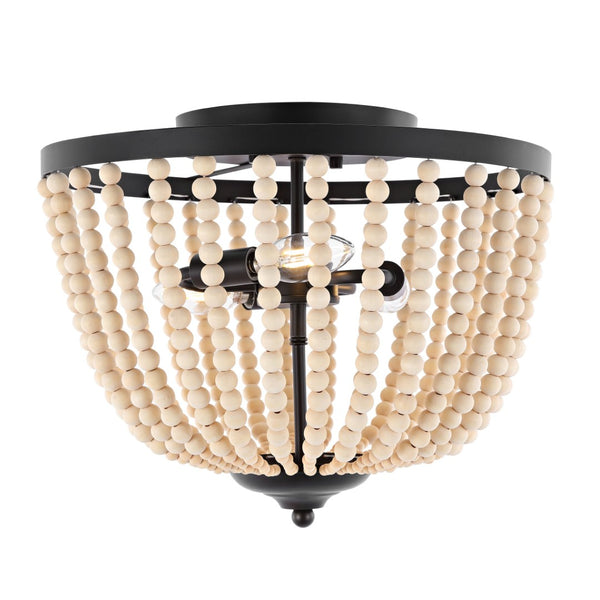 Safavieh HAMLIN Flush Mount Light Fixture in Painted Bronze with Natural Wood Accents for Timeless Elegance FLU4072A