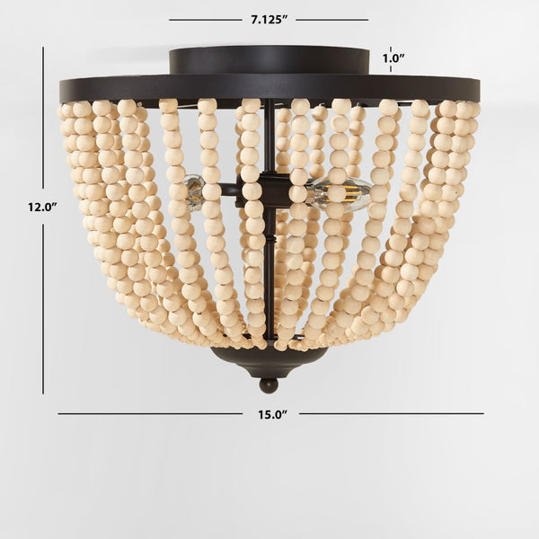 Safavieh HAMLIN Flush Mount Light Fixture in Painted Bronze with Natural Wood Accents for Timeless Elegance FLU4072A
