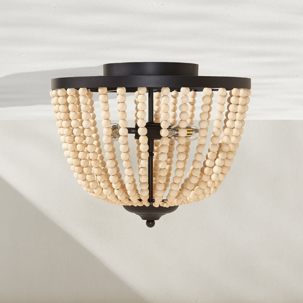 Safavieh HAMLIN Flush Mount Light Fixture in Painted Bronze with Natural Wood Accents for Timeless Elegance FLU4072A