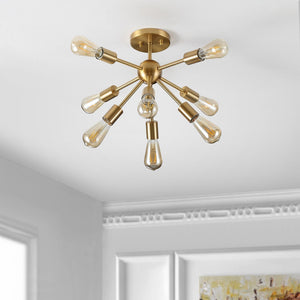 Safavieh GANNET, 8-Light Flush Mount, 17-Inch Brass & Iron Fixture for Elegant Ambient Home Lighting FLU4073A