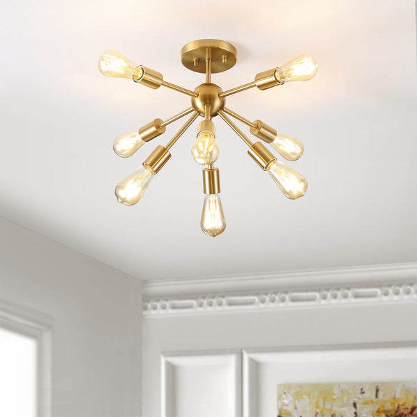 Safavieh GANNET, 8-Light Flush Mount, 17-Inch Brass & Iron Fixture for Elegant Ambient Home Lighting FLU4073A