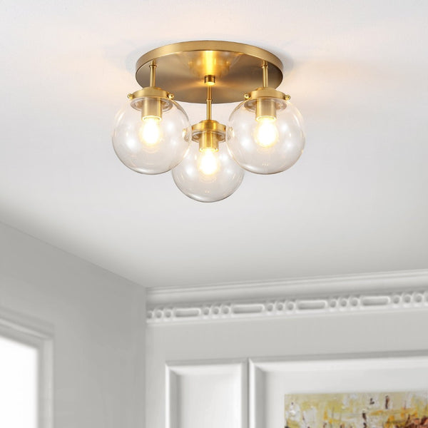 Safavieh GINESTA, Elegant 3-Light Flush Mount in Gold & Clear, 15-Inch Design for Stylish Interiors FLU4074A