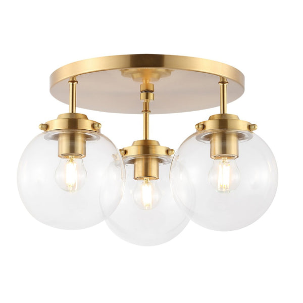 Safavieh GINESTA, Elegant 3-Light Flush Mount in Gold & Clear, 15-Inch Design for Stylish Interiors FLU4074A