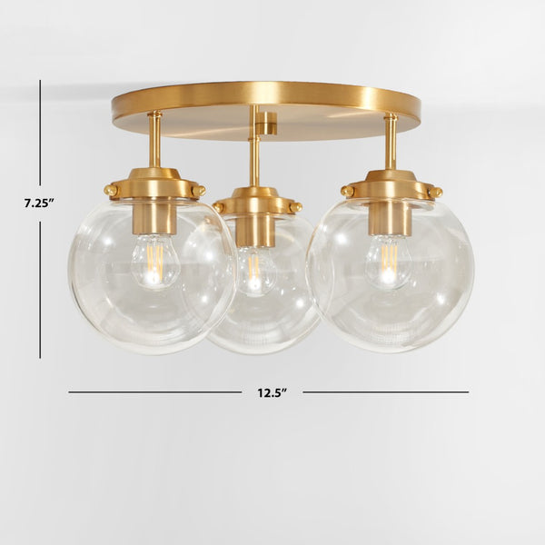 Safavieh GINESTA, Elegant 3-Light Flush Mount in Gold & Clear, 15-Inch Design for Stylish Interiors FLU4074A