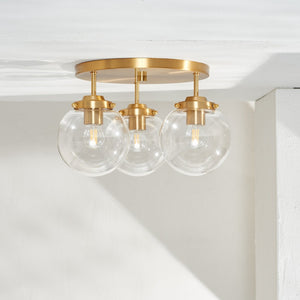 Safavieh GINESTA, Elegant 3-Light Flush Mount in Gold & Clear, 15-Inch Design for Stylish Interiors FLU4074A