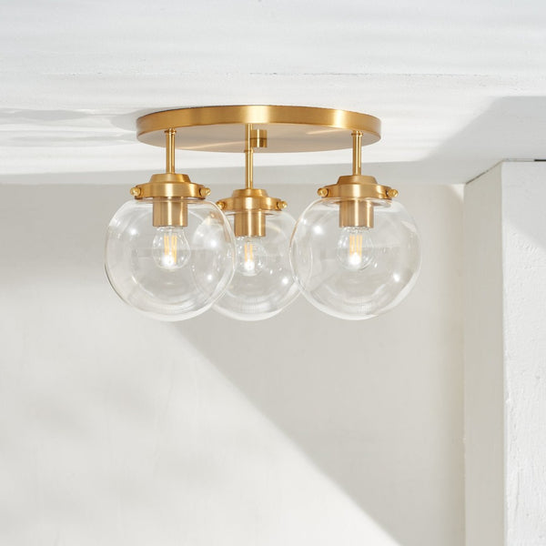 Safavieh GINESTA, Elegant 3-Light Flush Mount in Gold & Clear, 15-Inch Design for Stylish Interiors FLU4074A