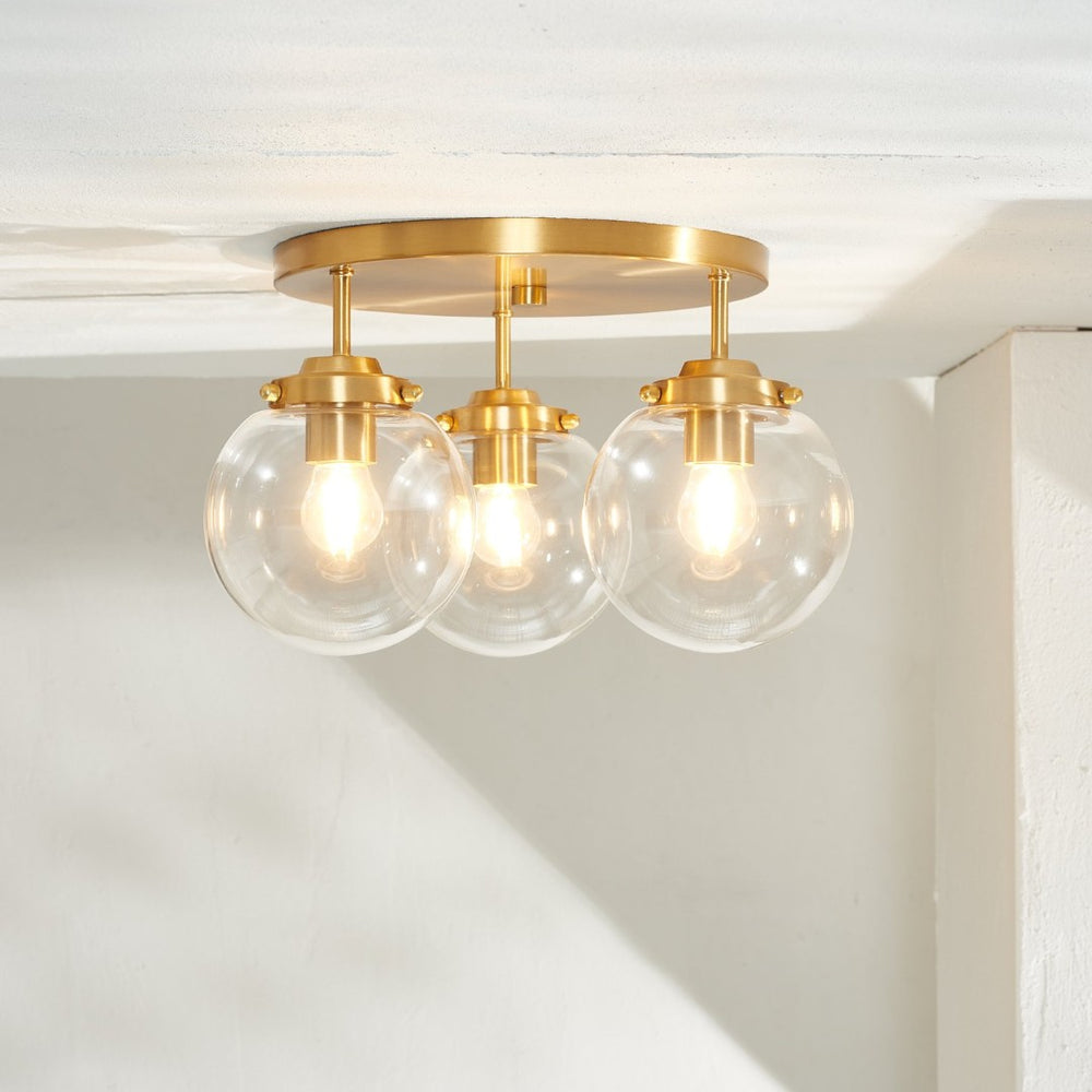 Safavieh GINESTA, Elegant 3-Light Flush Mount in Gold & Clear, 15-Inch Design for Stylish Interiors FLU4074A