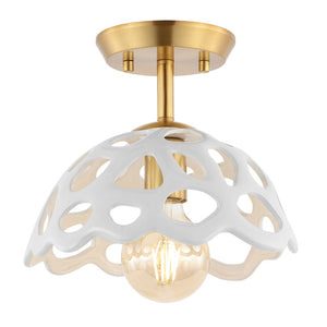 Safavieh ELDRID, 10-Inch White and Gold Iron Flush Mount Light - Modern Elegance for Any Room Décor FLU4076A