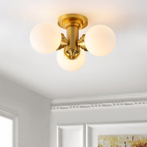 Safavieh ELENNA, 3-Light Gold Flush Mount, 18-Inch Minimalist Fixture for Ambient Lighting in Any Space FLU4077A