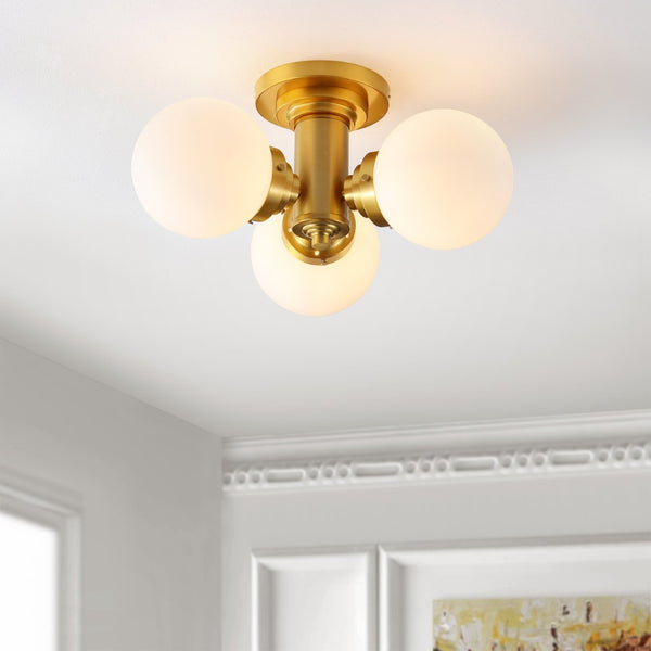 Safavieh ELENNA, 3-Light Gold Flush Mount, 18-Inch Minimalist Fixture for Ambient Lighting in Any Space FLU4077A