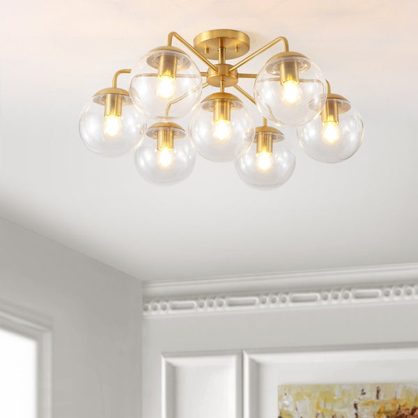 Safavieh CAMDYN, 7-Light Flush Mount Fixture, 25-Inch, Modern Design for Stunning Illumination & Style Brass FLU4078A