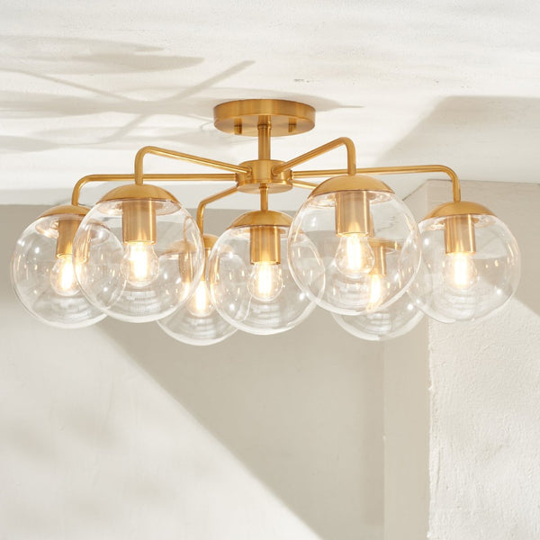 Safavieh CAMDYN, 7-Light Flush Mount Fixture, 25-Inch, Modern Design for Stunning Illumination & Style Brass FLU4078A