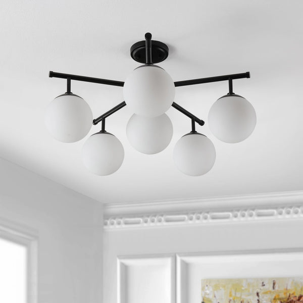 Safavieh BRIETTE, 6-Light Flush Mount Fixture, Modern Minimalist Design for Elegant Home Illumination Black FLU4079B