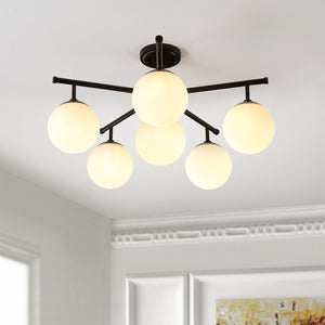 Safavieh BRIETTE, 6-Light Flush Mount Fixture, Modern Minimalist Design for Elegant Home Illumination Black FLU4079B