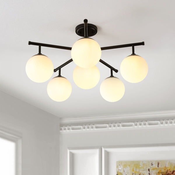 Safavieh BRIETTE, 6-Light Flush Mount Fixture, Modern Minimalist Design for Elegant Home Illumination Black FLU4079B