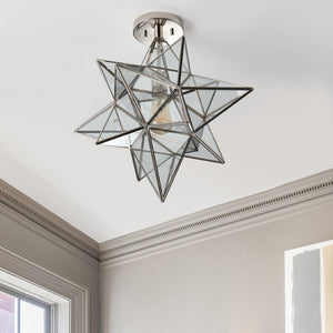 Safavieh ABRIELLE, 19 Inch Geometric Flush Mount Light Fixture for Modern and Transitional Interiors Nickle FLU4081A