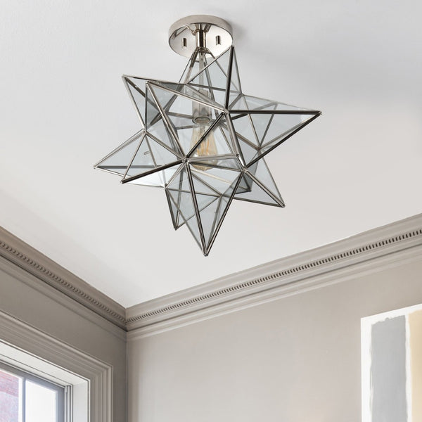 Safavieh ABRIELLE, 19 Inch Geometric Flush Mount Light Fixture for Modern and Transitional Interiors Nickle FLU4081A
