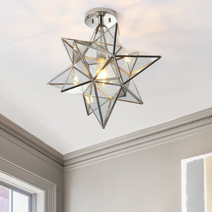 Safavieh ABRIELLE, 19 Inch Geometric Flush Mount Light Fixture for Modern and Transitional Interiors Nickle FLU4081A
