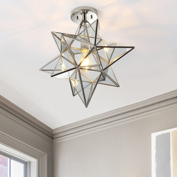 Safavieh ABRIELLE, 19 Inch Geometric Flush Mount Light Fixture for Modern and Transitional Interiors Nickle FLU4081A