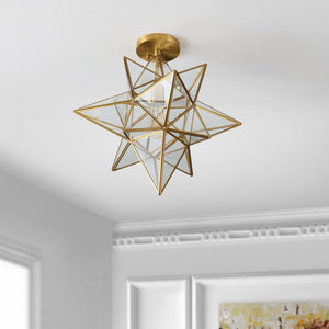 Safavieh ABRIELLE, 19 Inch Geometric Flush Mount Light Fixture for Modern and Transitional Interiors Brass FLU4081B