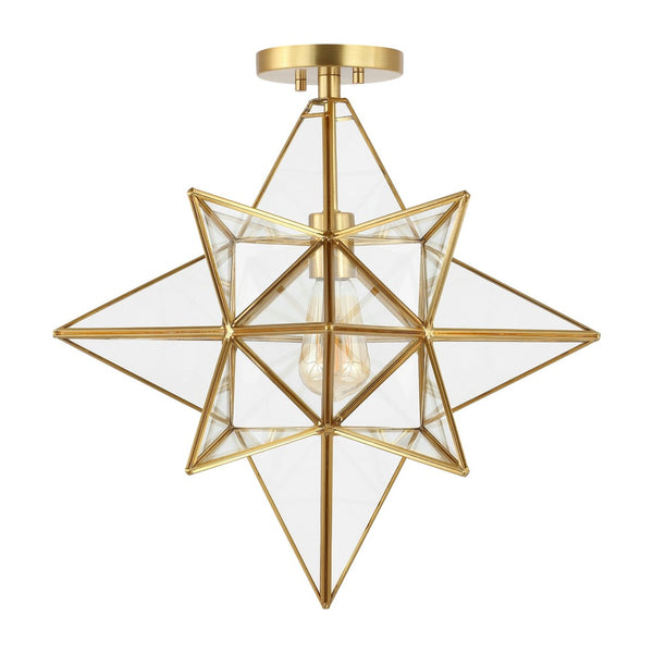 Safavieh ABRIELLE, 19 Inch Geometric Flush Mount Light Fixture for Modern and Transitional Interiors Brass FLU4081B