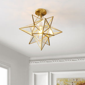 Safavieh ABRIELLE, 19 Inch Geometric Flush Mount Light Fixture for Modern and Transitional Interiors Brass FLU4081B