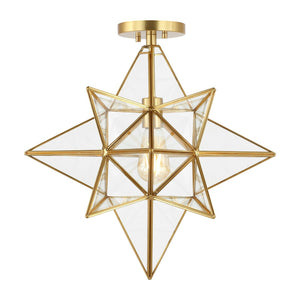 Safavieh ABRIELLE, 19 Inch Geometric Flush Mount Light Fixture for Modern and Transitional Interiors Brass FLU4081B