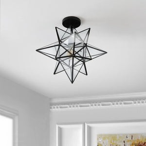 Safavieh ABRIELLE, 19 Inch Geometric Flush Mount Light Fixture for Modern and Transitional Interiors Black FLU4081C
