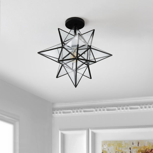 Safavieh ABRIELLE, 19 Inch Geometric Flush Mount Light Fixture for Modern and Transitional Interiors Black FLU4081C