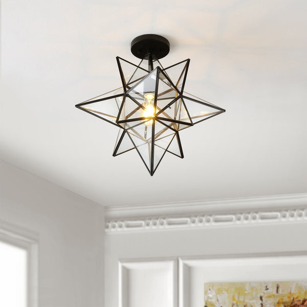 Safavieh ABRIELLE, 19 Inch Geometric Flush Mount Light Fixture for Modern and Transitional Interiors Black FLU4081C