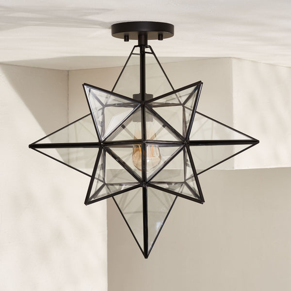 Safavieh ABRIELLE, 19 Inch Geometric Flush Mount Light Fixture for Modern and Transitional Interiors Black FLU4081C