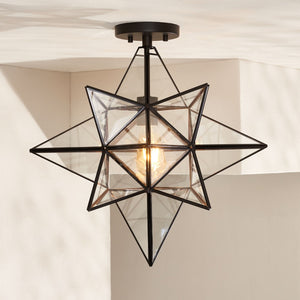 Safavieh ABRIELLE, 19 Inch Geometric Flush Mount Light Fixture for Modern and Transitional Interiors Black FLU4081C